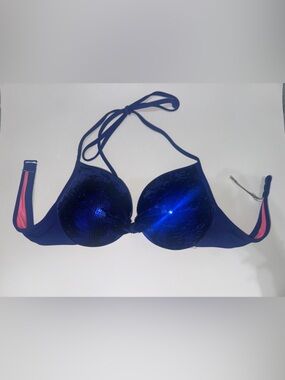 PINK Victoria's Secret Royal Blue Bikini Top with Pink Trim